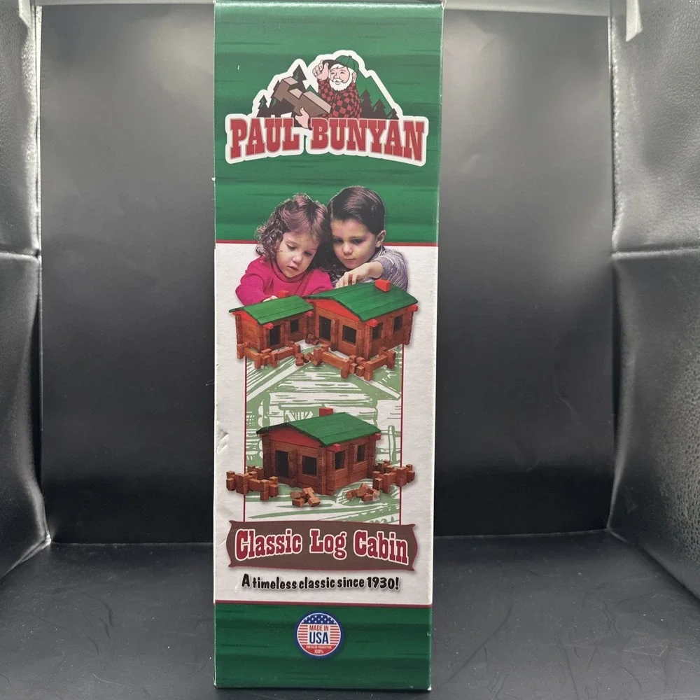 200‎ PCS Log Building Set Paul Bunyan Real Wooden Pieces ~ In Box